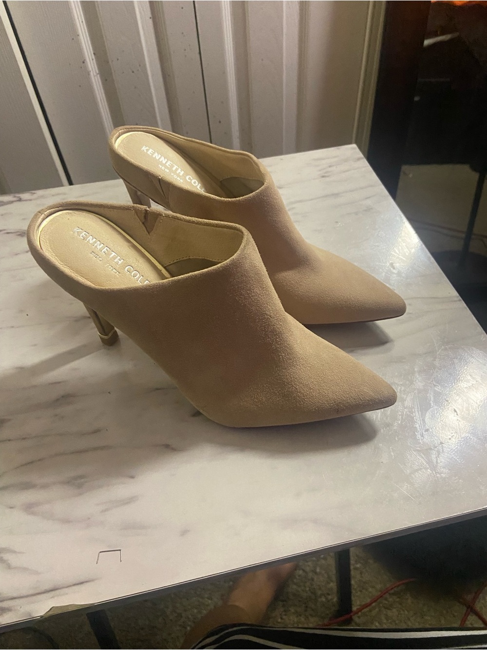 Kenneth Cole Nude Suede Pointed-Toe Mule Heels